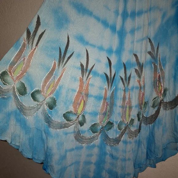 Riviera Sun Tye Dye Boho Sun Dress Blue White  Embroidered Medium - Picture 4 of 9